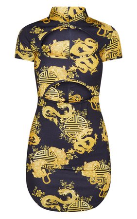 Black Oriental Cut Out Bodycon Dress | PrettyLittleThing USA