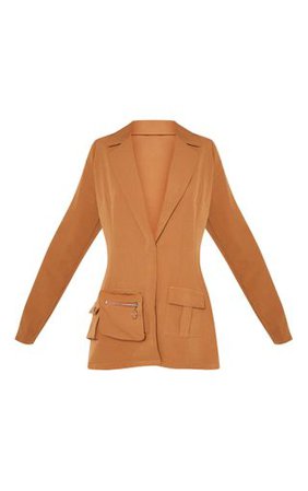 Tan Pocket Detail Blazer | Coats & Jackets | PrettyLittleThing