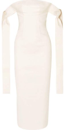 Lado Bokuchava - Off-the-shoulder Draped Cotton-twill Midi Dress - White