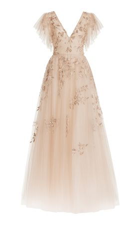 Embellished Tulle Flutter Sleeve Gown By Monique Lhuillier | Moda Operandi