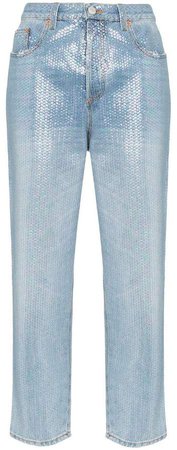sequin-embellished cropped jeans