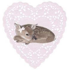 fawn in lace heart soft pink deer cute vintage