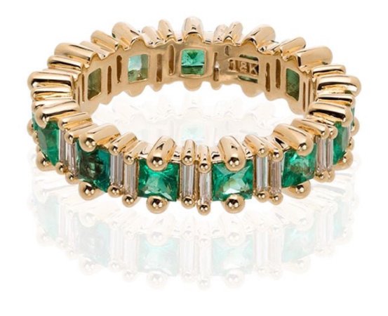 Suzanne Kalan 18kt Yellow Gold Emerald and Diamond Ring