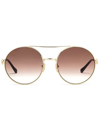 Shop brown & orange Gucci Eyewear horsebit detail round-frame sunglasses with Express Delivery - Farfetch