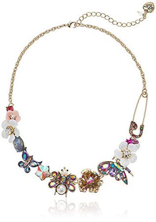 Betsey Johnson "Blooming Betsey" Floral and Insect Frontal Necklace, Multi, One Size: Jewelry