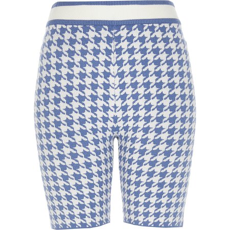 Blue dogstooth knitted cycling shorts | River Island