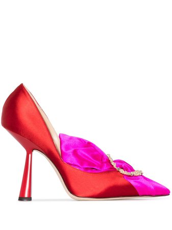Jimmy Choo, Red And Pink Lyz Embellished Satin Pumps