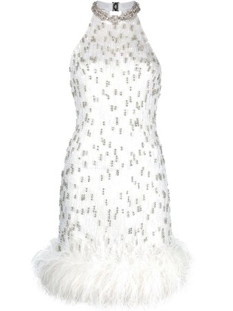 Jenny Packham feather-detail Halterneck Dress - Farfetch