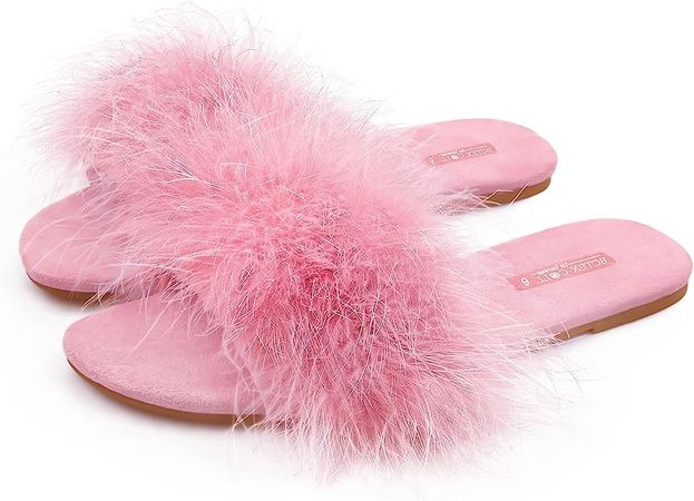 Amazon.com | BCTEX COLL Women's Fluffy Pom Pom Feather Slipper Memory Foam Cozy Slippers House Bedroom Fuzzy Slippers for Women | Shoes