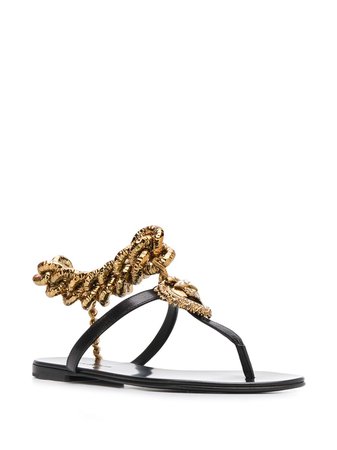 Dolce & Gabbana Chain Detail T-bar Flat Sandals - Farfetch