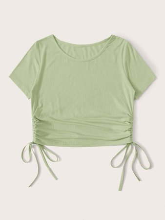 Summer Sale | Drawstring Side Green Crop Top | ROMWE USA