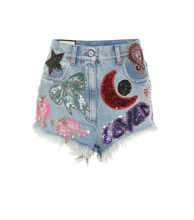 Gucci - Sequinned denim shorts