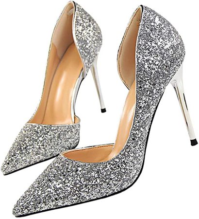Pointed High Heel Shoes Fashion Dress Pumps Bridal Wedding Party Glitter Pump