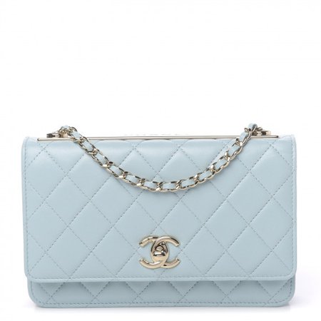 CHANEL Lambskin Quilted Trendy CC Wallet On Chain WOC Light Blue 617794