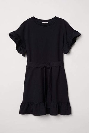 Flounced Jersey Dress - Black