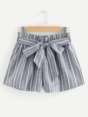 Self Tie Waist Striped Shorts