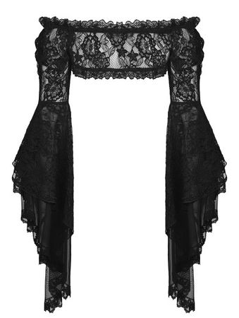 Dark in Love Black Gothic Mesh Bell Sleeves Finger Hook Lace Cape for Women - DarkinCloset.com