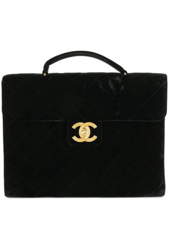 Chanel Pre-Owned 1992 diamond quilted CC briefcase black 2886765 - Farfetch