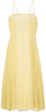 Delila Button-embellished Silk-chiffon And Crepe De Chine Dress - Pastel yellow