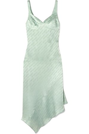 Off-White | Asymmetric open-back satin-jacquard midi dress | NET-A-PORTER.COM