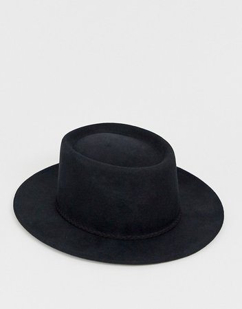 ASOS DESIGN felt hat with telescope brim and size adjuster in black | ASOS