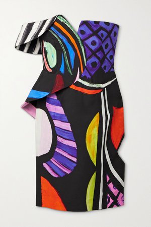 Black Off-the-shoulder printed cady mini dress | Moschino | NET-A-PORTER