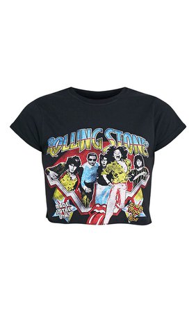 Rolling Stones Slogan Black Cut Off Crop T Shirt - Tops - PrettylittleThing | PrettyLittleThing AUS