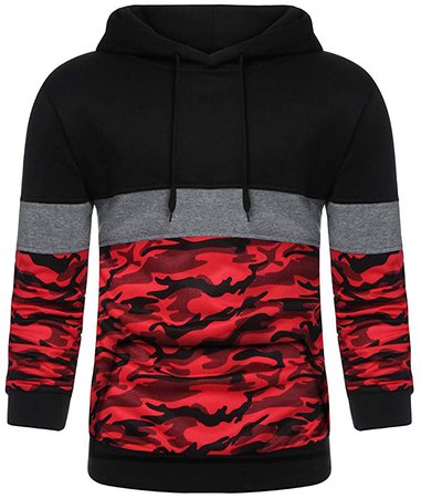 SPE969 Mens Camouflage Pullover Patchwork Hoodie, Casual Slim Fit Hoodie Outwear Blouse Sweatshirt at Amazon Men’s Clothing store