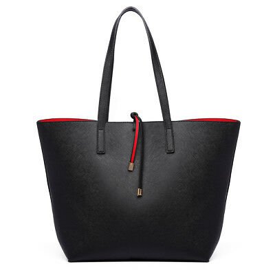 Women Casual Designer Black Handbag PU Leather Tote Bag Reversible | eBay