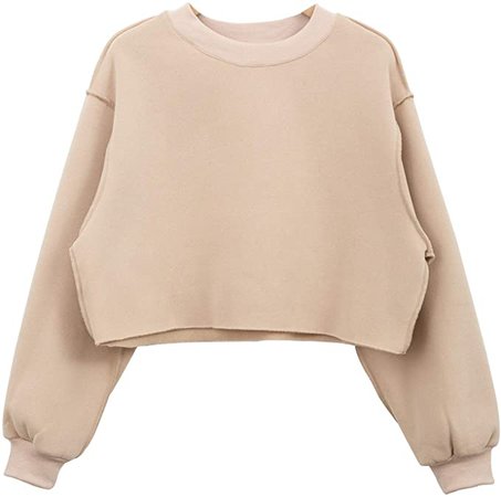 Women Pullover Cropped Hoodies Long Sleeves Sweatshirts Casual Crop Tops for Fall Winter (White, Medium) at Amazon Women’s Clothing store