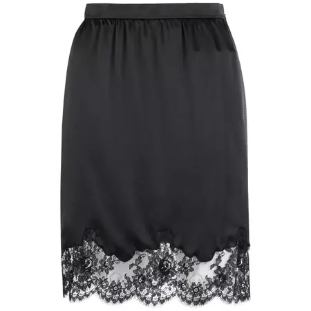 VALENTINO Roma c.1990s Black Silk Floral Lace Hem Classic Slip Skirt For Sale at 1stDibs | black slip skirt