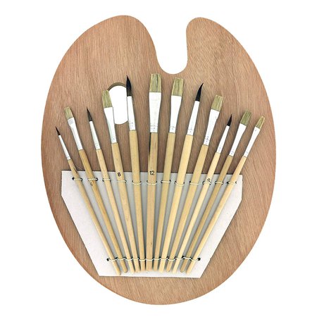Wood Palette with 12 Piece Wooden Brush Set by Kurtzy - Painting Brush Set and Oval Wooden Palette Suitable for Use with Acrylic Paint