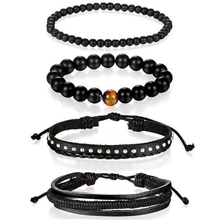Amazon.com: Flongo Men's Women Unisex Vintage Handmade Bead Leather Surf Cuff Bracelet Set: Jewelry