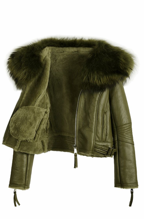 PARINMI Winter warm big fur collar leather jacket