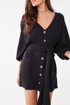 Belted Button-Front Mini Dress