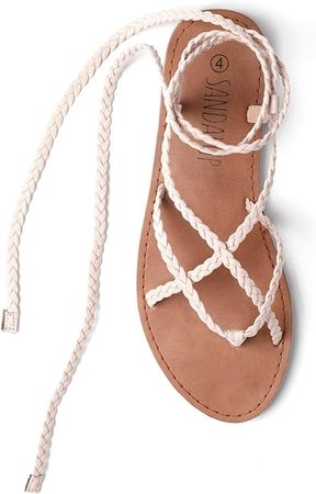 SANDALUP Women Braided Tie up Sandals Nude-Pink 10 | Flats