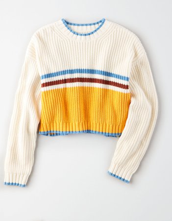 AE Mixed Stripe Boxy Cropped Sweater