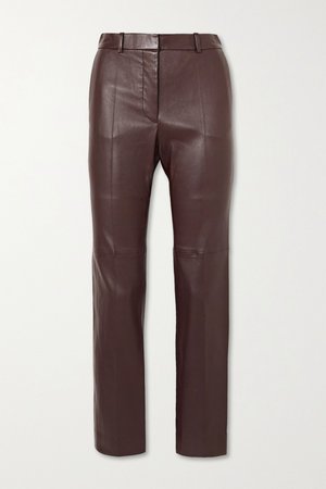Burgundy Coleman leather slim-leg pants | Joseph | NET-A-PORTER