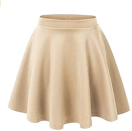 Afibi Casual Mini Stretch Waist Flared Plain Pleated Skater Skirt (XX-Large, Khaki) at Amazon Women’s Clothing store