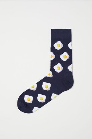 Jacquard-knit socks - Dark blue/Egg - Men | H&M GB