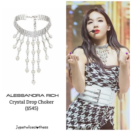 Twice's Fashion on Instagram: “NAYEON FEEL SPECIAL SHOWCASE ALESSANDRA RICH- Crystal Drop Choker ($545) #twicefashion #twicestyle #twice #nayeon #jeongyeon #jihyo #momo…”