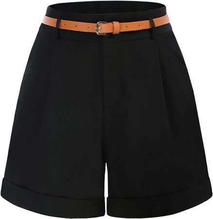 Ladies Black Bermuda Shorts with Pockets Elastic Waist Wide Leg Shorts for Casual (Black,M) at Amazon Women’s Clothing store