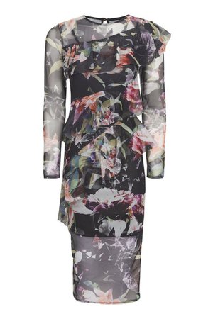 Floral Print Mesh Ruffle Midi Dress | Topshop
