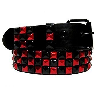 Red and Black checkered pyramid studded belt
