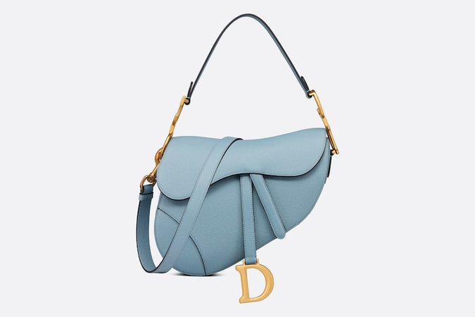 Saddle Bag with Strap Horizon Blue Grained Calfskin | DIOR