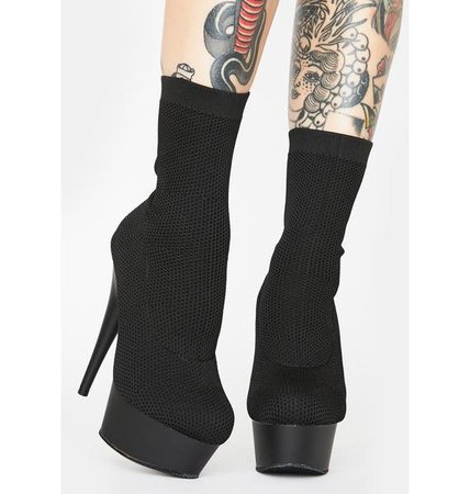 Pleaser Stretchy Sock Stiletto Sock Booties DEL 1002 Black