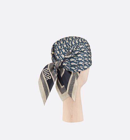 Dior Oblique Diortwin Square Scarf Navy Blue Silk Twill | DIOR