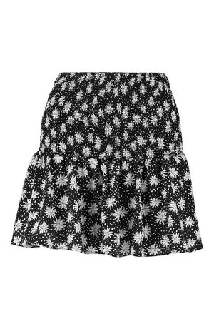 Ditsy Floral Shirred Drop Hem Mini Skirt | Boohoo