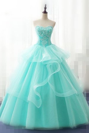 Light Green Tulle Strapless Long Layered Quinceanera Dress, Sweet 16 Prom Dress
