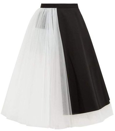 Panelled Wool And Tulle Midi Skirt - Womens - Black